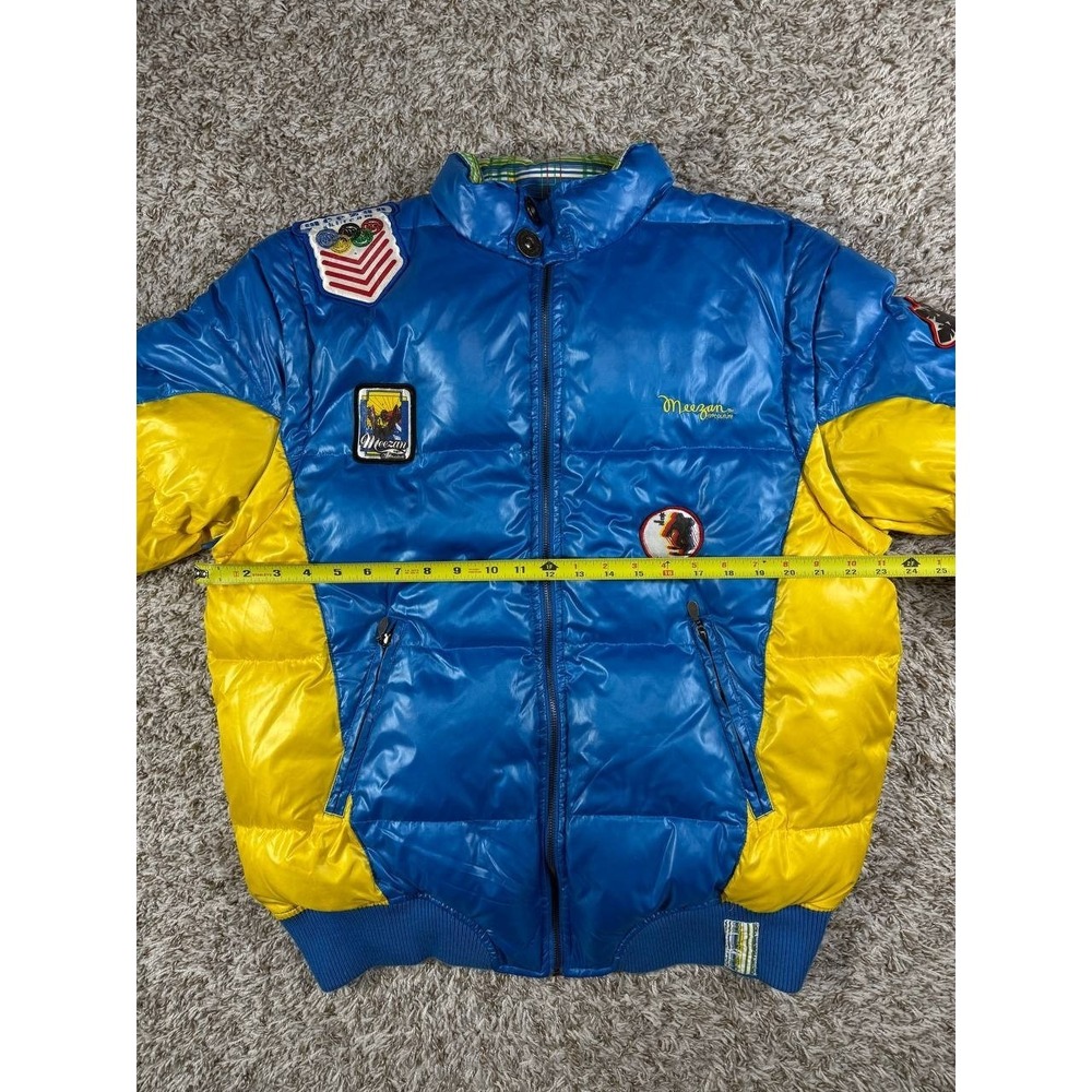 Vintage Meezan Ski Team Patch Puffer Jacket Blue Yellow Men's Large - Picture 7 of 14